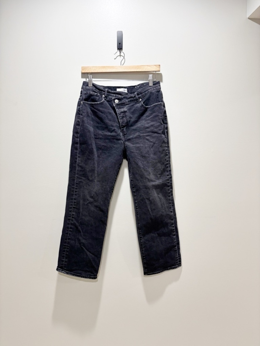 LOFT Black Straight-Leg Asymmetrical Button Fly Women's Jeans Cotton Size 28